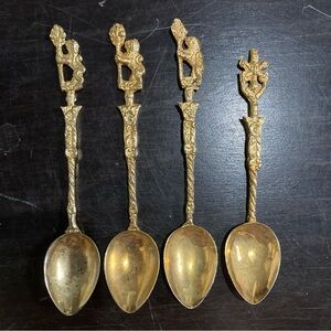 Vintage Montagnani Style Italy FIGURAL Demitasse Gold SPOON Set of 4 Antique